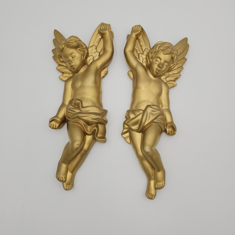 2 VINTAGE MILLER STUDIO CHALKWARE CERAMIC ANGEL CHERUB WALL ART
